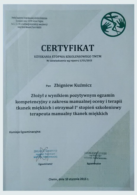 Certyfikat terapeuta tkanek miękkich