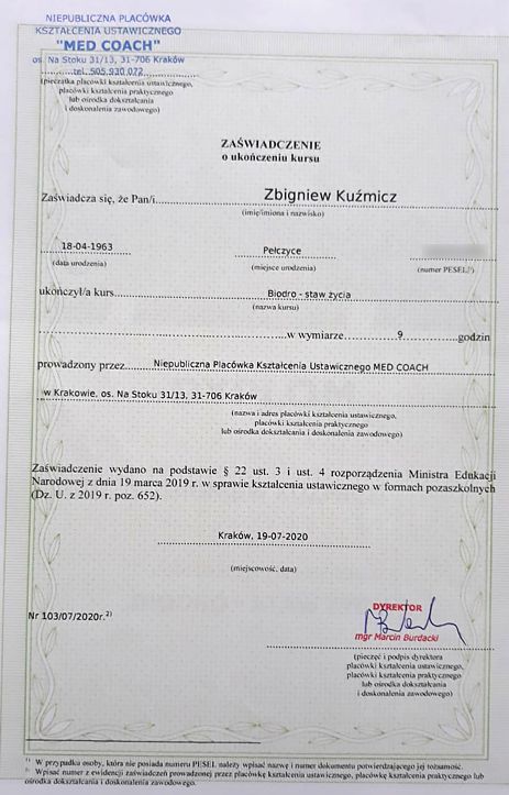 Certyfikat - Biodro - staw życia