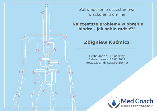 Certyfikat - Najczęstsze problemy w obrębie biodra - jak sobie radzić?