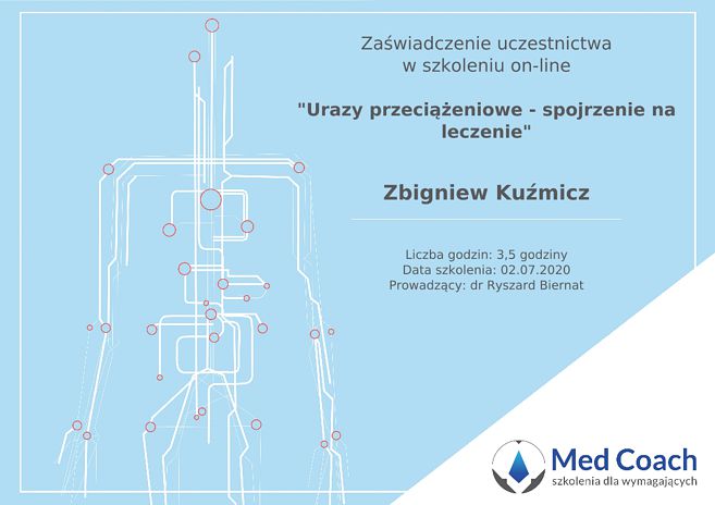 Certyfikat - Urazy przeciążeniowe - spojrzenie na leczenie.
