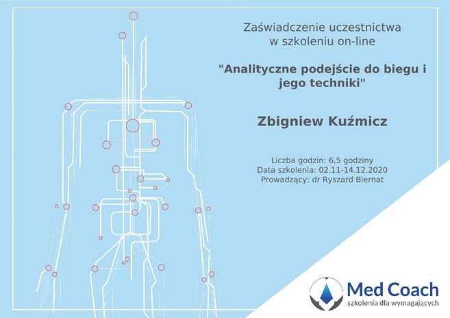 Certyfikat - Analityczne podejście do biegu i jego techniki