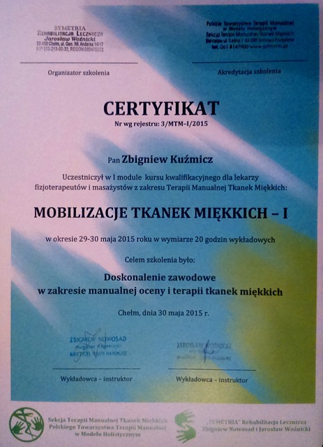 Certyfikat mobilizacje tkanek miękkich - I