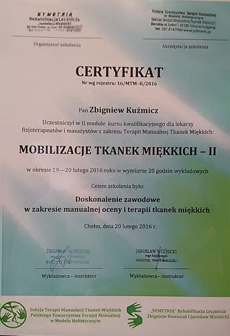 Certyfikat mobilizacje tkanek miękkich - II