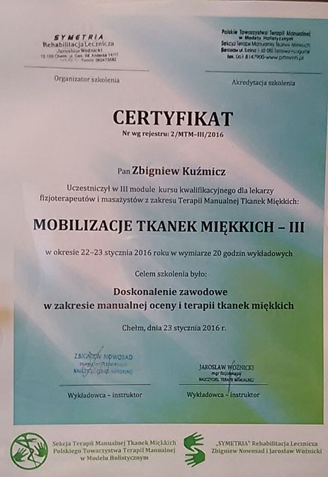 Certyfikat mobilizacje tkanek miękkich - III