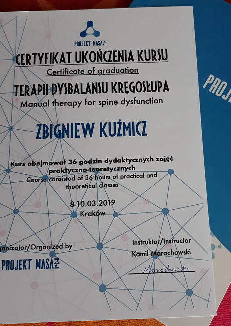 Certyfikat terapia dysbalansu kręgosłupa