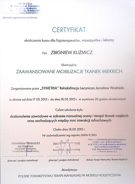 Kurs dla fizjoterapeutów, masażystów i lekarzy - Zaawansowane Techniki Mobilizacji Tkanek Miękkich